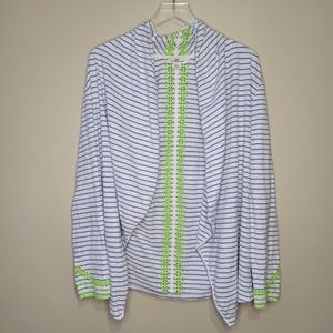 Vineyard Vines Eastern Stripe Waterfall Cardigan Blue Stripes Green Eyelets Sz M